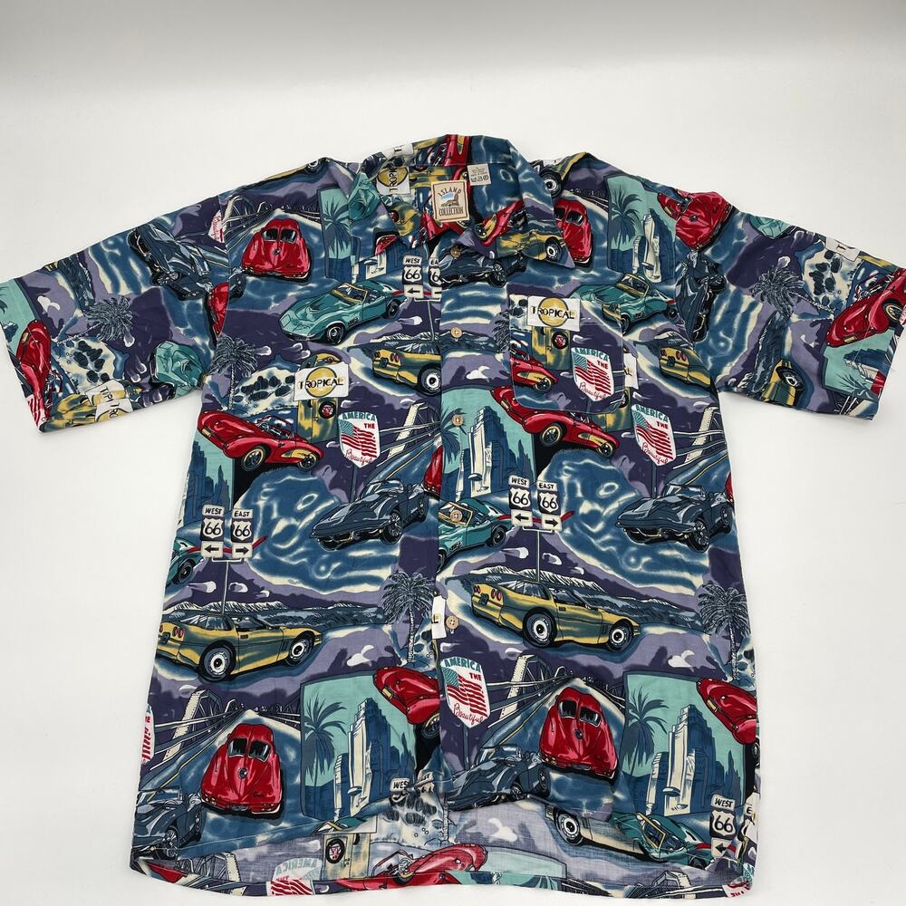 ISLAND COLLECTION Shirt Tropical Car Print Button-Up Aloha Shirt Men's Sz L